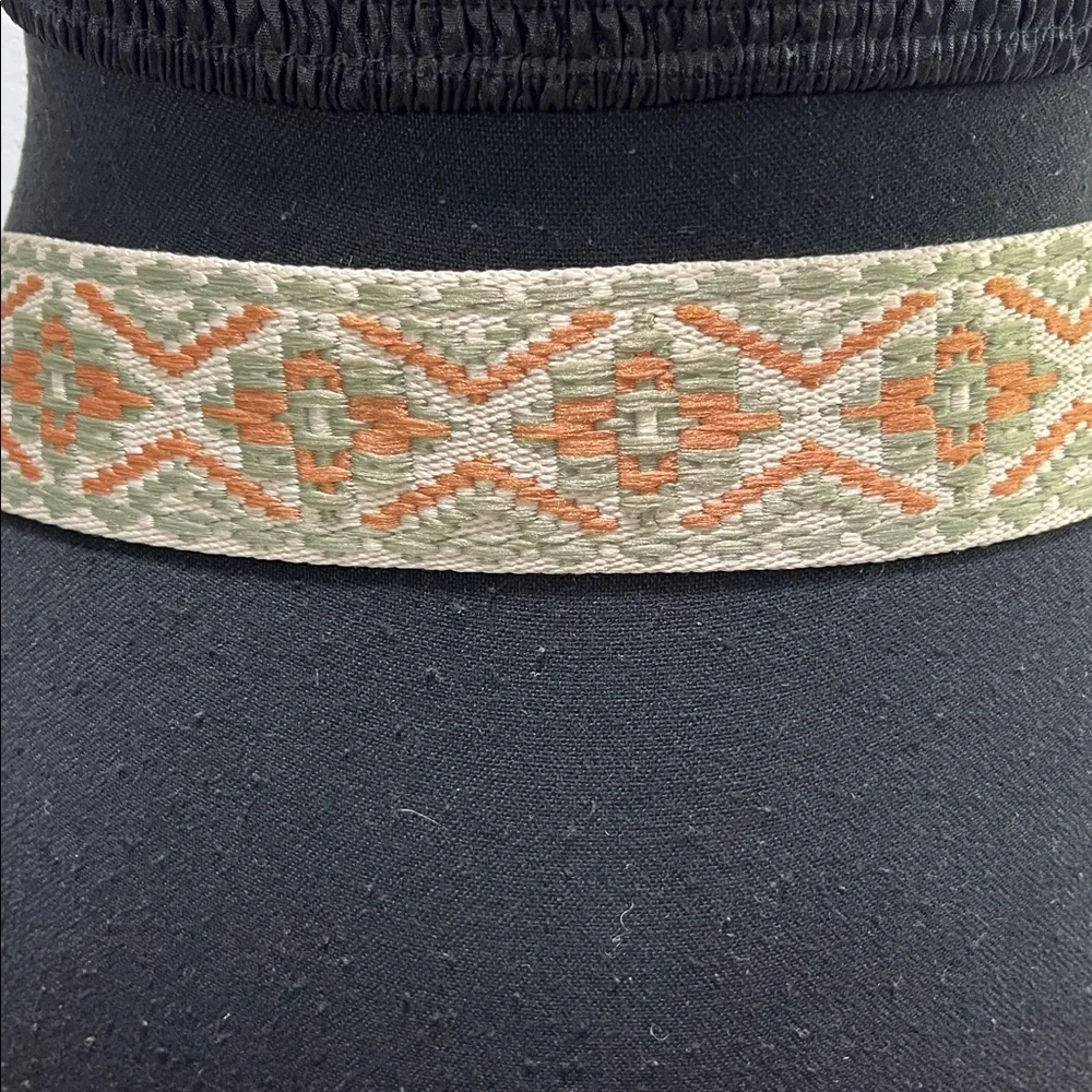 Womens Woven Aztec Embroidered Pattern Waist Belt Round Buckle Beige & Olive 19”
